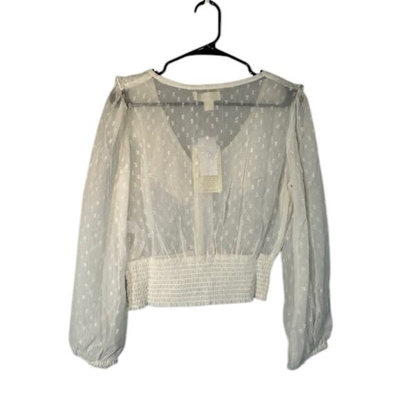 BOG Collective Cream Long Sleeve Ruffled Polka Dot Sheer Blouse Top Women Sz S - Picture 2 of 12